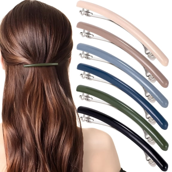 VANIDO 6Pcs French Hair Barrettes for Women, Non-Slip Spring Flat Clips Pins, Elegant Styling Accessories for Short Long Thin Thick Fine Hair - 6 Colors