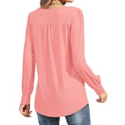 UVN Blouses for Women Pleated Long Sleeve Shirts Crew Neck Dressy Casual Tunic Tops