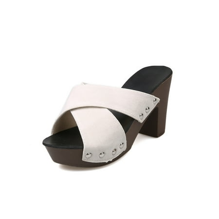 

UKAP Women s Dress Sandal Platform Slides Beach Sandals Comfort Heels Laides Slippers Heeled Casual White 5
