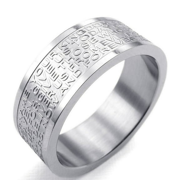 Nana Stainless Steel Band 8.65mm Lord's Prayer Engraved Cross Praying - Sz 10.5