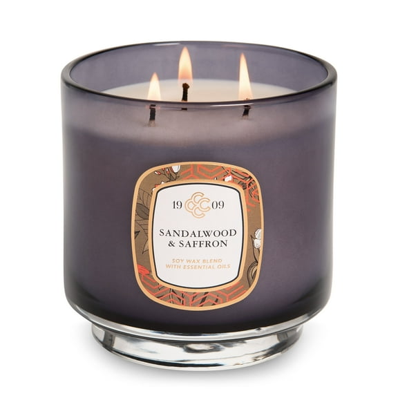 Colonial Candle 1909 Sandalwood & Saffron Jar Candle, 3 Wick, 20 oz, 80 Hours Burn, Woody & Earthy