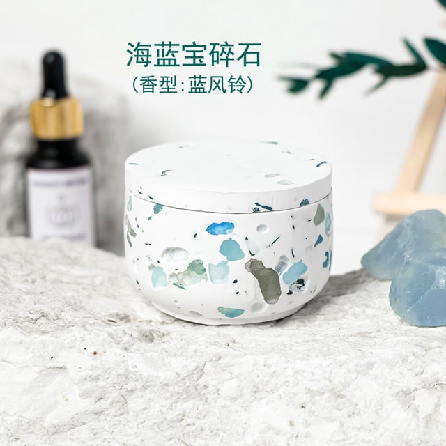Xiao Hua 1 vela de aromaterapia enlatada de yeso de piedra triturada de cristal azul natural como recuerdo para dormitorios, velas de uso doméstico, decoración de fragancias creativas de interior