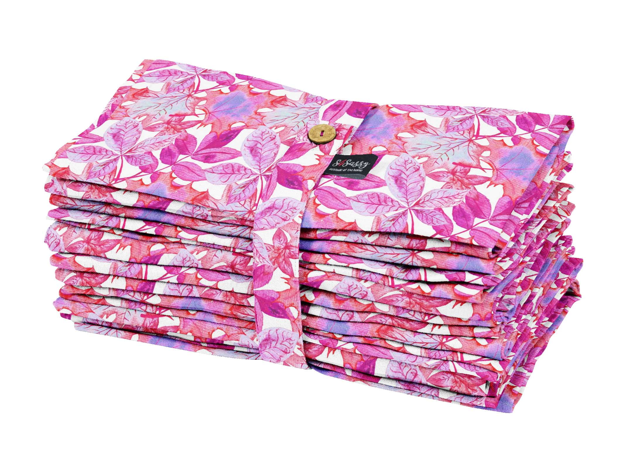 S4Sassy Pink Autumn Leaves Tea Napkins Dinner Napkins Printed Holiday