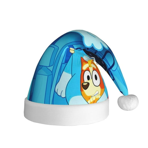 Gokiu Bluey Santa Hat Christmas Hats for Adults Holiday Unisex Plush Beanie for Xmas New Year Party Headwear