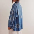 thumbnail image 5 of sicmoss Women's Blue Cotton Vintage Oversized Embroidered Denim Jacket Boho Loose Fit Button Down Casual, 5 of 7