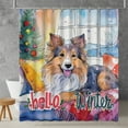 thumbnail image 2 of Watercolor Hello Winter Shetland Sheepdog Chill Christmas Welcome Shower Curtain Sheltie Dog Lover Gifts Waterproof Bathroom Bathtub Curtain - 00016, 2 of 5