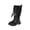 A Black, variant on Girls Shiny Knee High Leather Boots Side Zipper Bow Knot Princess Style Chunky Heel Long Boots Black Size 1 Little Kid