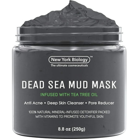 New York Biology Dead Sea Mud Mask Infused with Tea Tree - 100% Natural Spa Quality - Pore Reducer to Help with Acne, Blackheads and Oily Skin Tightens Skin for A Healthier Complexion - (Best Way To Tighten Pores)