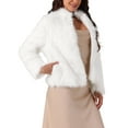 thumbnail image 4 of INSPIRE CHIC Women's 2024 Fleece Cropped Jacket Faux Fur Long Sleeve Pockets Shaggy Warm Winter Coat M White, 4 of 5