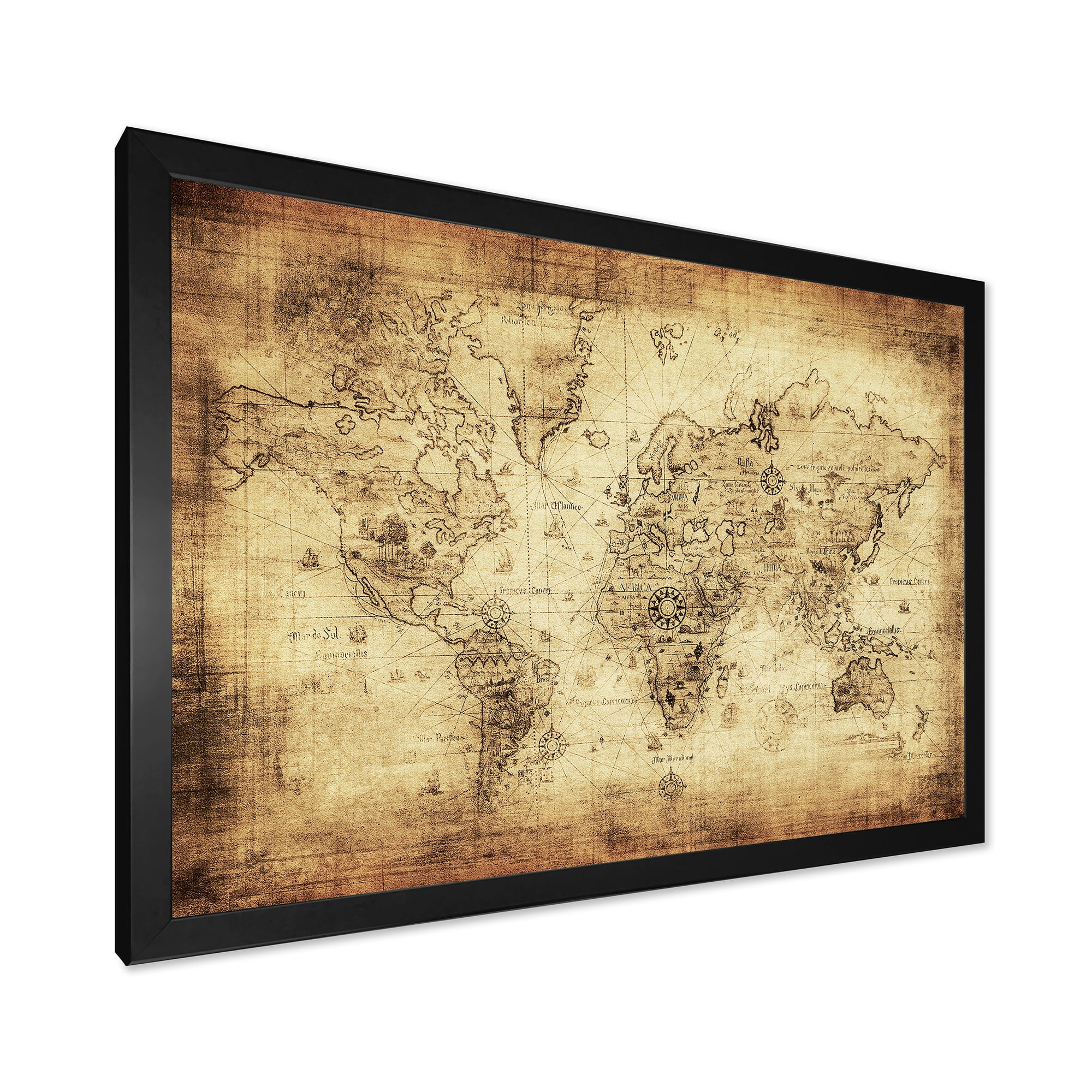 Designart 'Ancient World Map IV' Vintage Framed Art Print