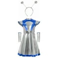 thumbnail image 3 of HCNTES Girls Alien Halloween Space Man Dress Up Metallic Dress With Arm Sleeves Alien Hair Hoop Set(7-8 Years,S28-Blue), 3 of 5
