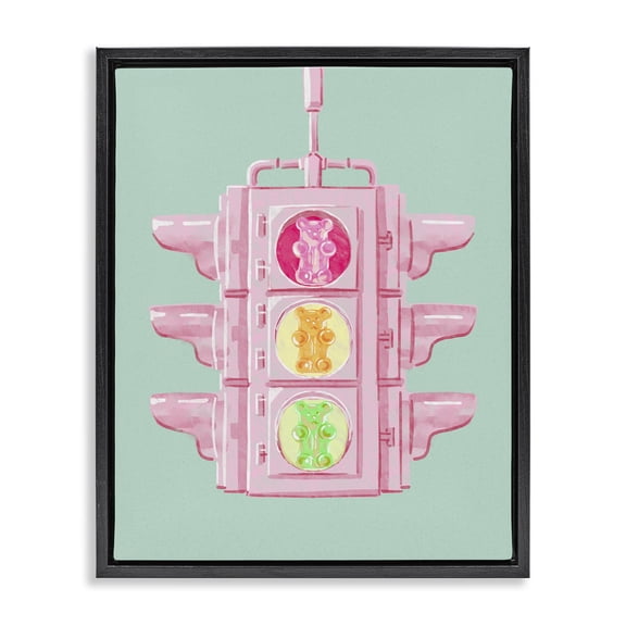 Stupell Industries Candy Bears Traffic Light Novelty Painting Black Floater Framed Art Print Wall Art, 17 x 21