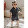 thumbnail image 6 of Loicainy Kids Toddler Girls Denim Jumpsuit 12 18 24 Months 2T 3T 4T 5T Shorts Short Sleeves Turn Down Collar Button Down Elastic Waist Jean Romper, 6 of 8