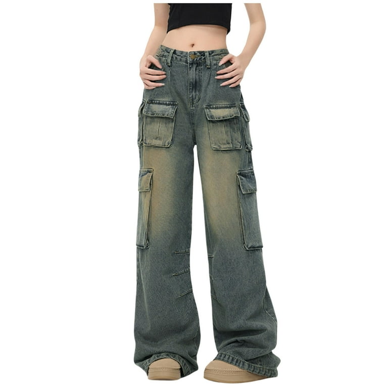 Mrzhqd Baggy Cargo Pants For Women Girls Wide Leg Jeans Hop