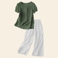 thumbnail image 5 of Holzkary Linen Sets for Women 2 Piece Embroidered Set Casual Loose Fit Outfit 2 Piece Outfits Sets Short Sleeve Shirts and Elastic Waist Long Pants Summer Casual Vacation Loungewear Blackish Green M, 5 of 5