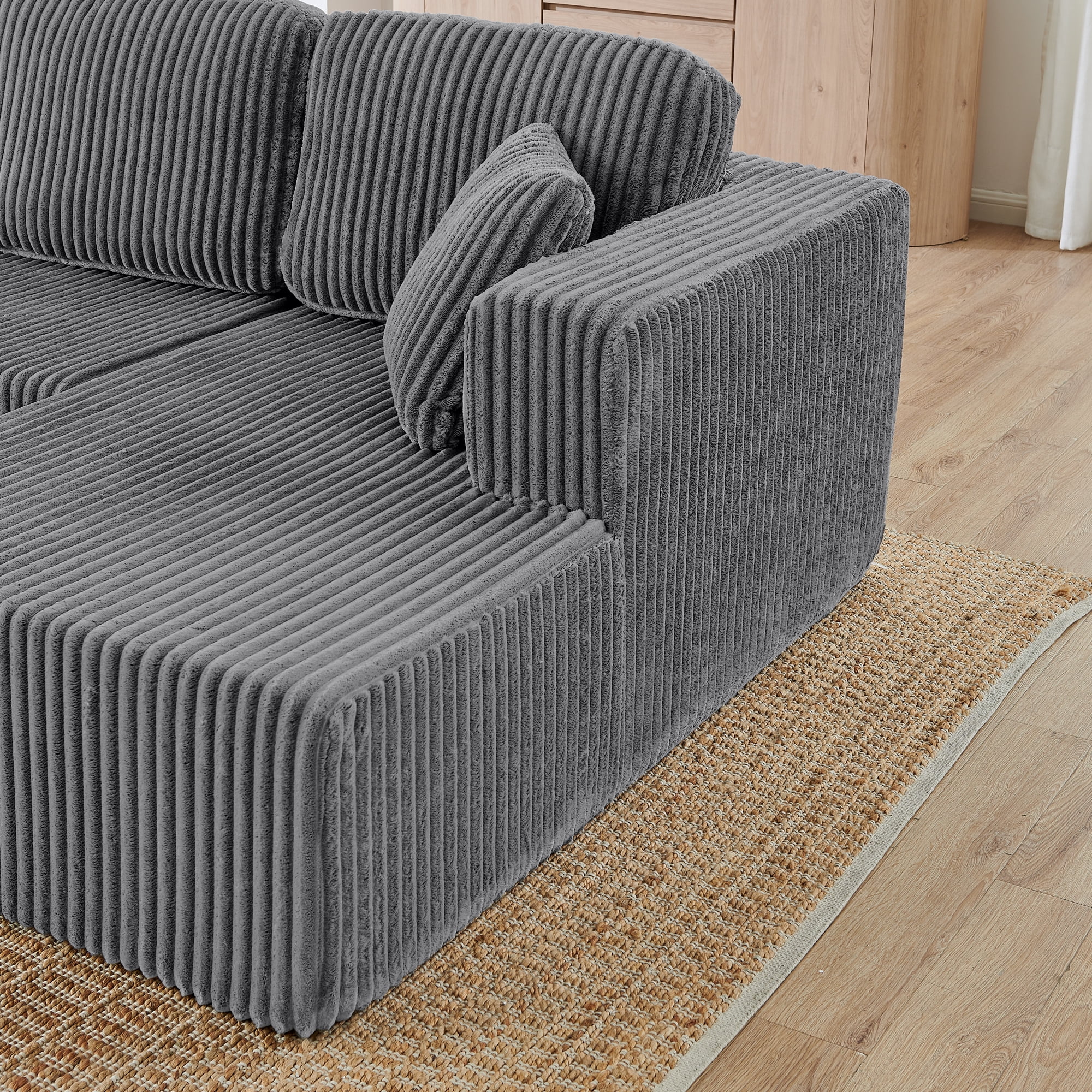 132" U-Shape Modular Sectional Sofa,Modern Compressed Sectional Sofa,Corduroy Sleeper Sofa Couch for Living Room,Bedroom,Grey