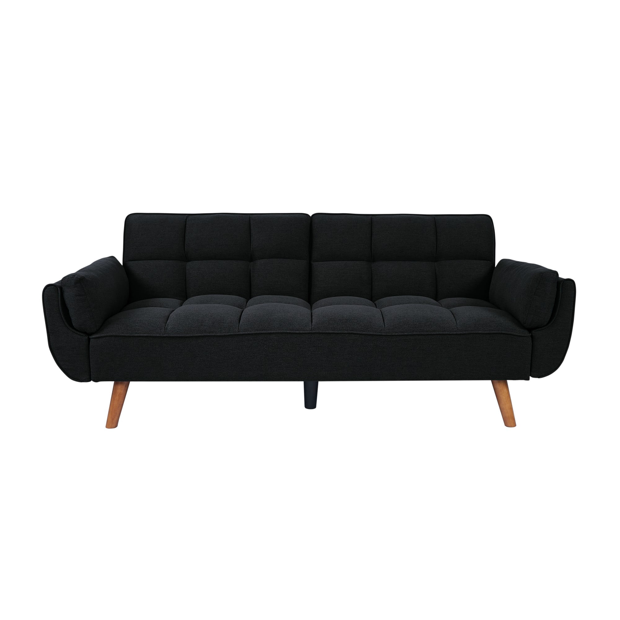 Gewnee Mid-Century Modern Sofa, Solid Eucalyptus Wood Frame, S-Shaped Springs, 500 lbs Capacity, Living Room, Black