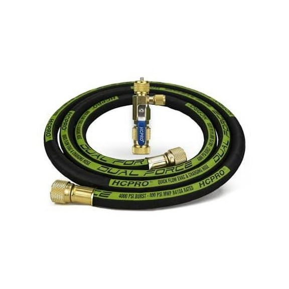 HCPRO Dual Force Evacuation Kit 3/8" 6' ft Hose with Vacuum Rated Valve Core Removal Tool 1/4” Female x 3/8” Male and 1/4” side port