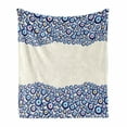 thumbnail image 1 of Evil Eye Soft Flannel Fleece Throw Blanket, Energetic Border Framework Design with All Seeing Eyes Luck, Cozy Plush for Indoor and Outdoor Use, 70" x 90", Blue Pink Yellow, by Ambesonne, 1 of 6