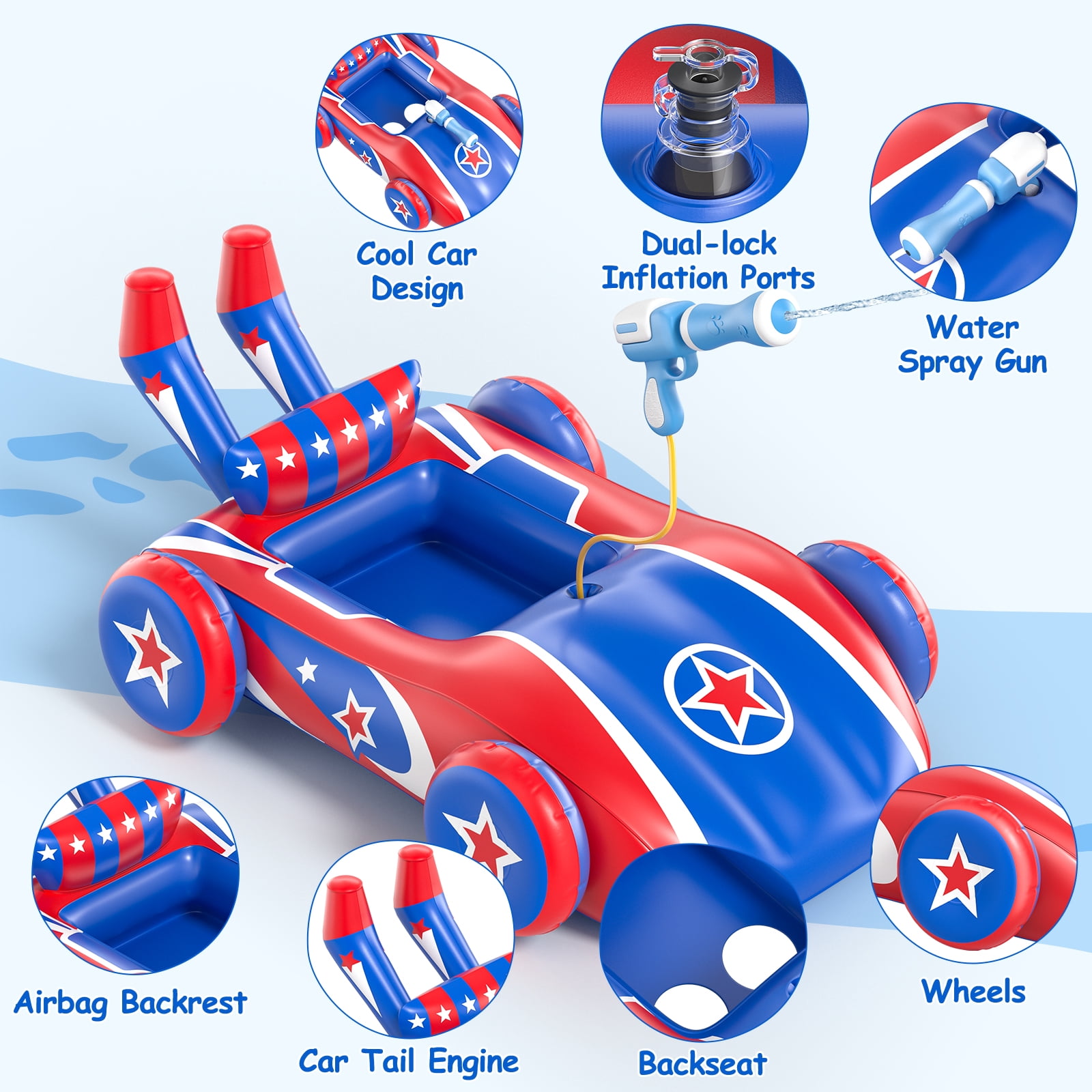 Kids Pool Floats with Water Gun, Car Toddler Inflatable Pool Toys for Kids Age 3-8 Years Old, Summer Outdoor Water, Beach, Swimming Pool Toys Gift