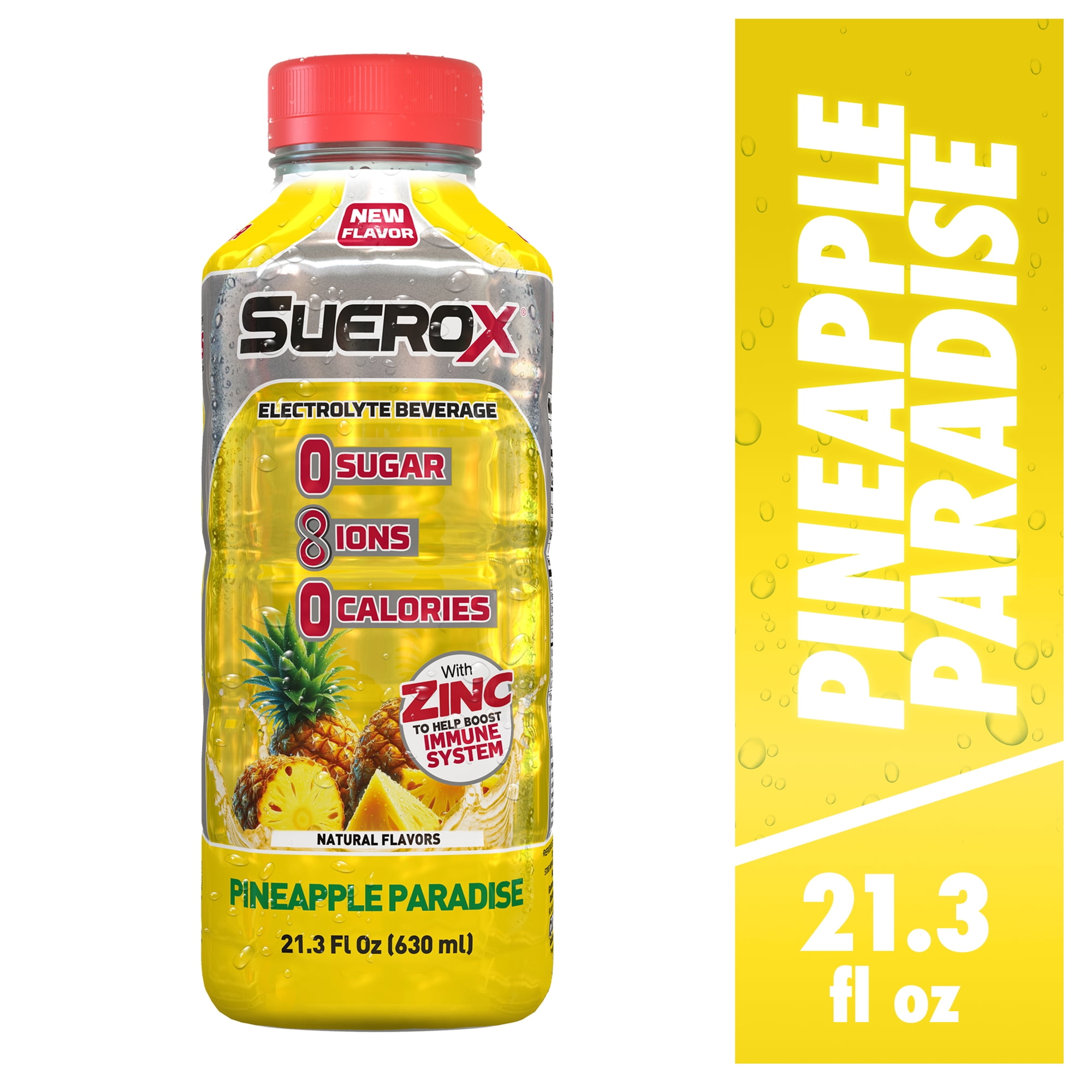 SueroX Zero Sugar Pineapple Paradise Flavor Electrolyte Drink for Hydration and Recovery, 21 fl oz