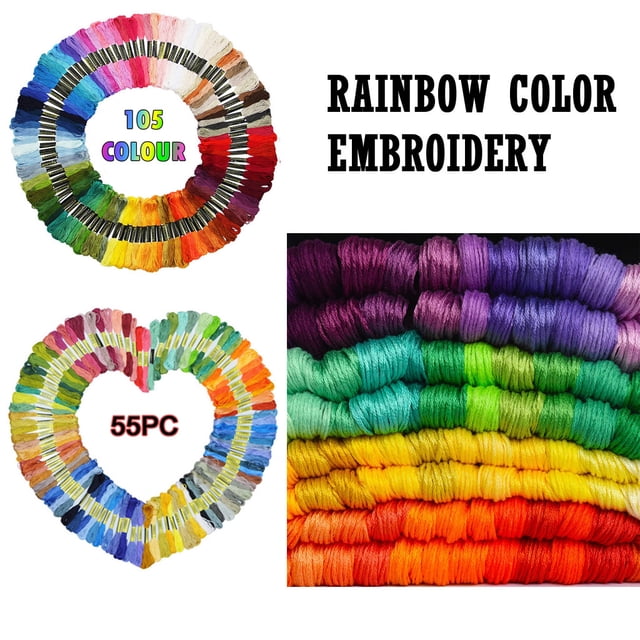 Xihbxyly Juego de Hilos de Bordar, 105 Colores, Hilos de Poliéster de 6 Hebras, para Manualidades, Pulseras de La Amistad, Proyectos Decorativos, Bordado Diy, 8 M de Largo Por Madeja, 105 Piezas/55 P