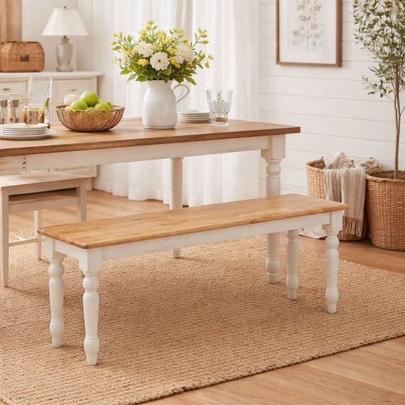 Boraam Farmhouse Backless Wood Bench - White/Natural Two-Tone Finish