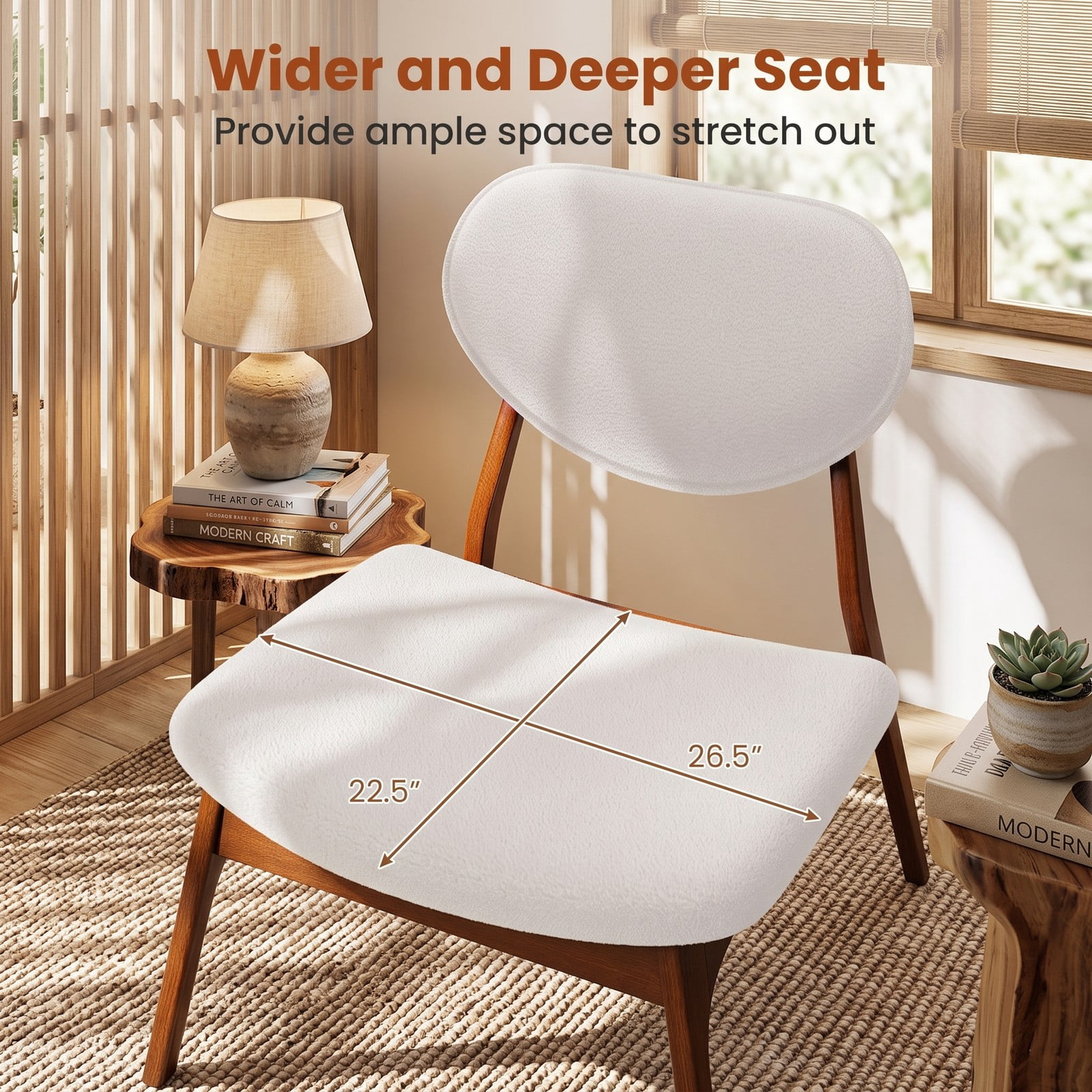 Furnibear Accent Chairs Set of 2 with Side Table, Solid Wood Frame Lamb Velvet Upholstered Club Armchairs, 105 Degree Reclined Backrest Reading, Walnut and Beige