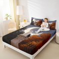 thumbnail image 3 of Feelyou Boho Halloween Ghost Bed Sheets, Spooky Black Cat Moon Full Size Sheets, Navy Orange, 4-Piece, 1 Flat Sheet, 1 Fitted Sheet and 2 Pillowcases, 3 of 5