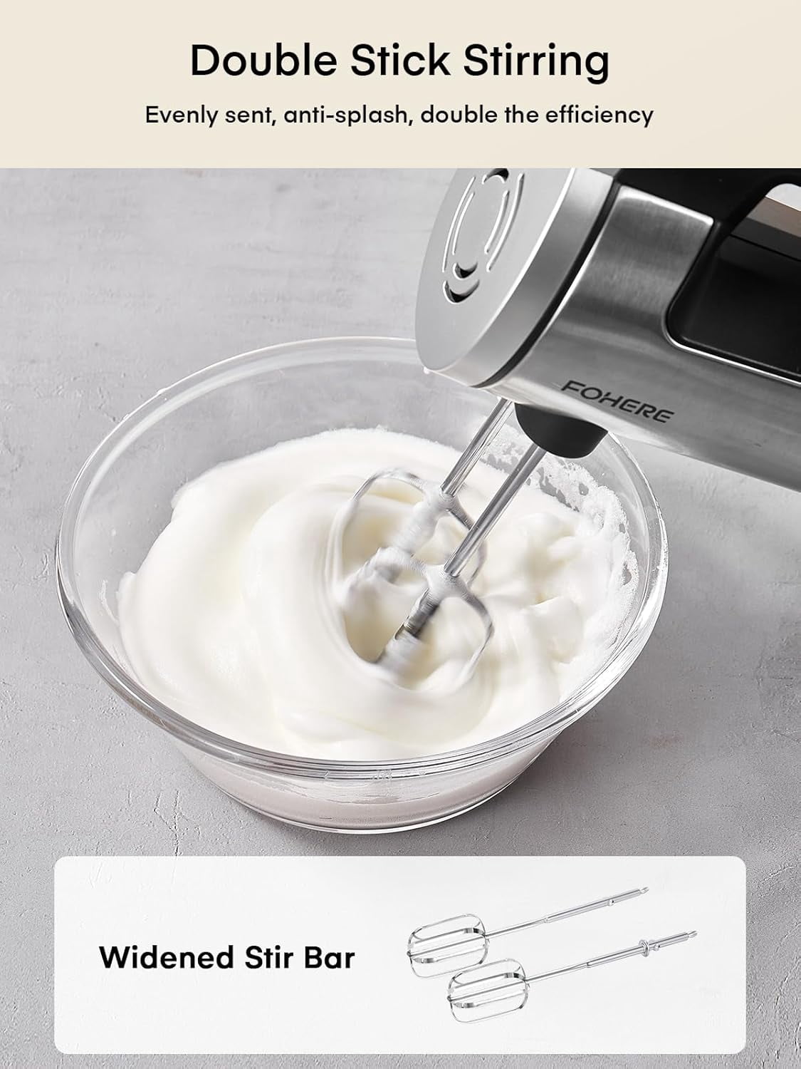 Hand Mixer Electric Handheld, 6 Speed & Turbo Mixer, 300W Handheld with 2 Stainless Steel Whisk and Dough Hook for Whipping, Mixing Cookies, Brownie, Cakes, Batters, Silver