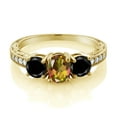 thumbnail image 2 of Gem Stone King 2.42 Ct Oval Mango Mystic Topaz Black Diamond 18K Yellow Gold Plated Silver Moissanite Ring (Size 6), 2 of 4