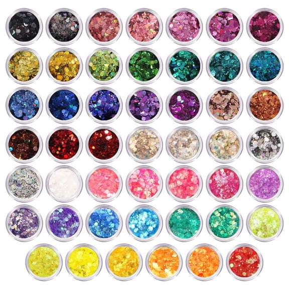 Style-Carry 48 Jars Craft Glitter Set, Multi-Color Chunky and Fine Sequins, 5 Ounces Total Sparkle Mix for Nail Art DIY Projects and Party Decorations