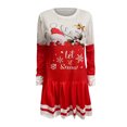 thumbnail image 4 of Honeeladyy Women Casual Dress Christmas Printed O-Neck Pleated Skirt Long Sleeve Dress summer dresses for women clearance under $10, 4 of 5