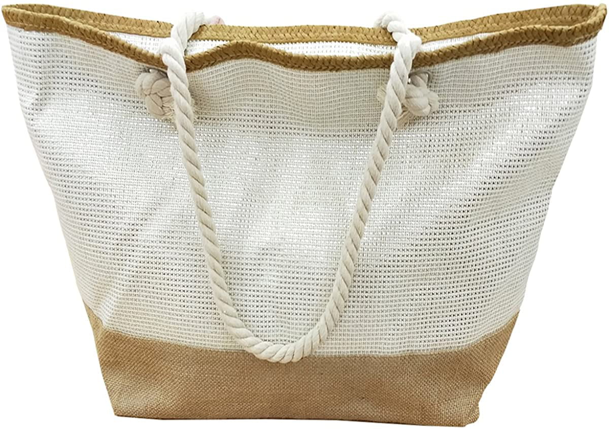 We We Large Waterproof Beach bag Pool Bag Canvas Straw Beach Tote Bags for Women Shoulder Handbag 