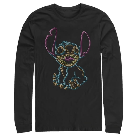 Men's Lilo & Stitch Bright Neon Outline Long Sleeve Shirt Black X Large