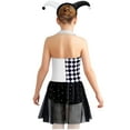 thumbnail image 2 of Aislor Circus Clown Leotard for Girls with Headwear Halter Backless Checkerboard Clown Jumpsuit Skirt White Black 16, 2 of 7