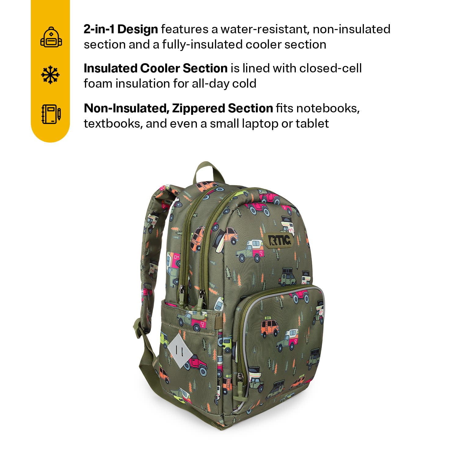 RTIC Kids' 2-in-1 Day Pack, Hybrid Backpack, Insulated Cooler