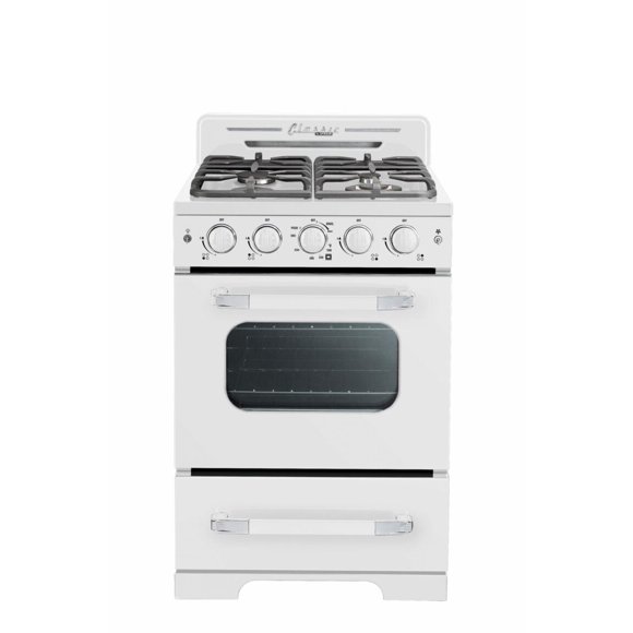 Classic Retro 24" Freestanding Gas Range with Convection Oven in Marshmallow White