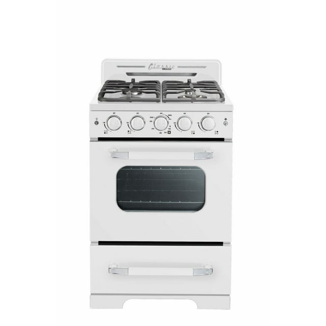 Rétro Cuisinière à Gaz Autoportante Classique de 24 Pouces avec Four à Convection, Blanc Guimauve