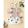 thumbnail image 2 of Wassery Infant Girl Romper Dress Short Sleeve Ribbed Romper Elephant Print Suspender Skirt 3 6 9 12 18 Months Newborn Clothes Baby Bodysuits with Headband, 2 of 9