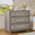 thumbnail image 3 of FANRAL Rattan Large Nightstand,27.6"H Wood Tall Night Stand,Wide Modern 3 Drawers,Boho Bedside Table Narrow Side Table for Bedroom Living Room,Gray Night Stand, 3 of 7