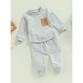 thumbnail image 4 of Baby Boys Pants Set, Striped Long Sleeve Crew Neck Sweatshirt with Elastic Waist Sweatpants Fall Outfit, 0-3T, 4 of 9