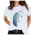 thumbnail image 1 of Fridja Womens Solid Color Pattern Printed Round Neck Short Sleeve Casual T-shirt, 1 of 7