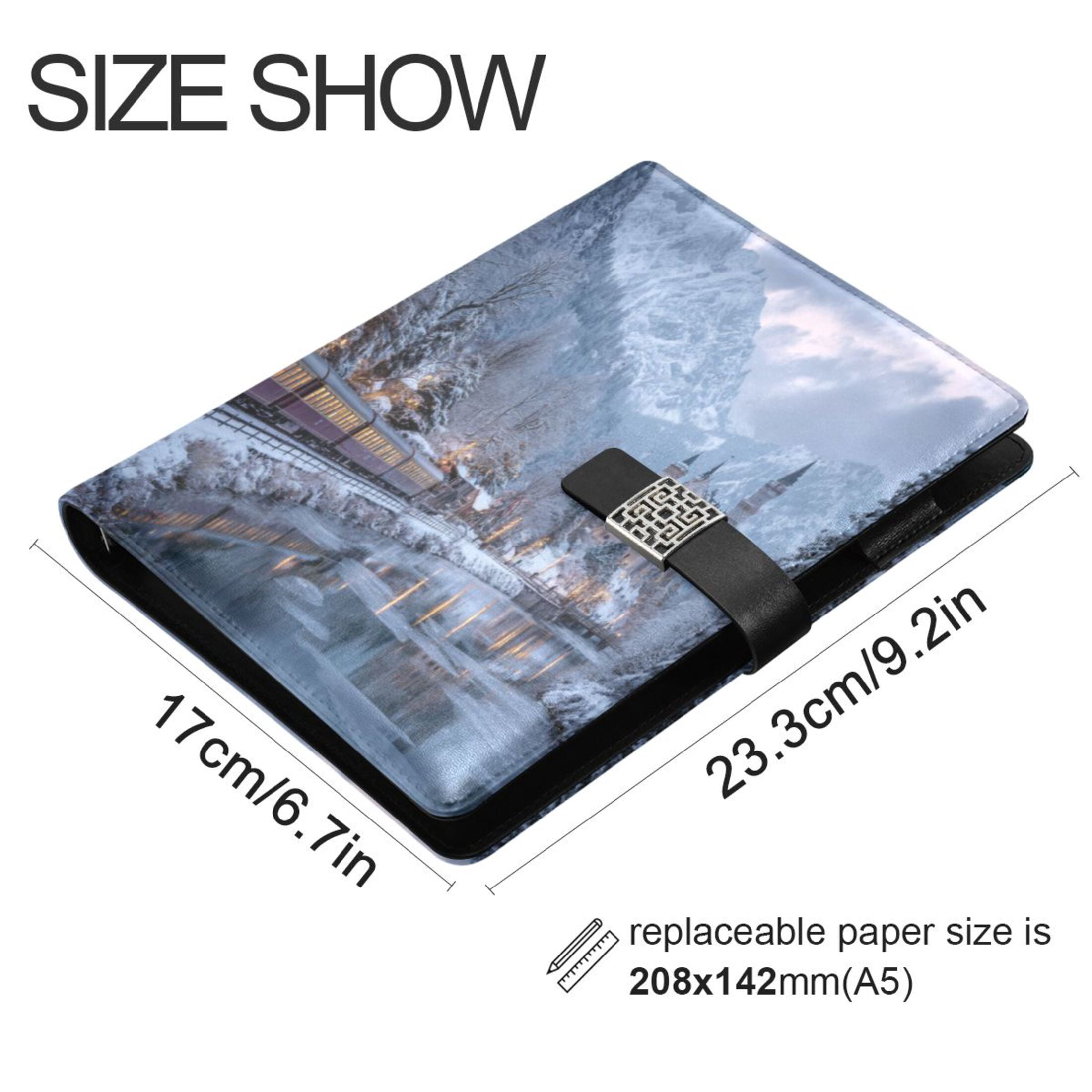 Leather Planner Leather Notebook Notebook Journal Binder Design Pen Pocket Design Convenient for Storage Train Snow Lake Journey