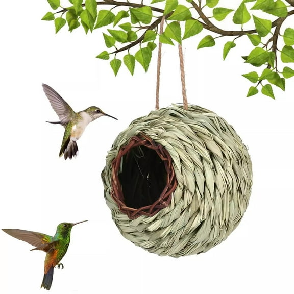 Natural Grass Hanging Bird House Bird Cages Shelter Bird Nest Hand Woven Birdhouse For Hummingbird Canary Garden Yard Window Outdoor 13cm x 13cm