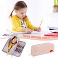 thumbnail image 2 of Beige Beige Multi Layer Cloth Pen Case Student School Supplies Organizer Three Compartments Stationery Storage Pouch Oxford Fabric Design Study Accessory, 2 of 7