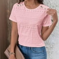 thumbnail image 4 of ZyeKqe Womens Tops Eyelet Short Sleeve Shirts Round Neck T Shirts Loose Fitted Blouses Top, 4 of 8