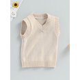 thumbnail image 3 of Bagilaanoe Toddler Baby Boy Girl Sweater Vest Sleeveless V-neck Solid Knit Tops 6M 12M 18M 24M 3T 4T 5T Kids Fall Winter Clothes, 3 of 8