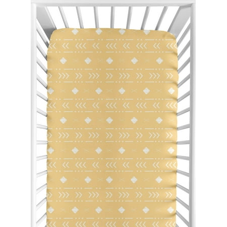 UPC: 0846480096979 | Boho Tribal Geometric Mustard and White Fitted Crib Sheet Boy or Girl by Sweet Jojo Designs