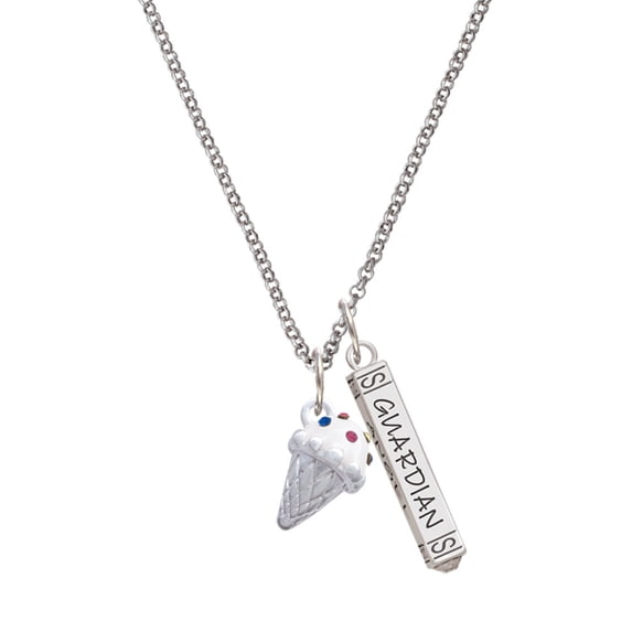 Delight Jewelry 3-D Vanilla Ice Cream Cone with Crystal Sprinkles Silvertone Guardian Angel Bar Charm Necklace, 23"